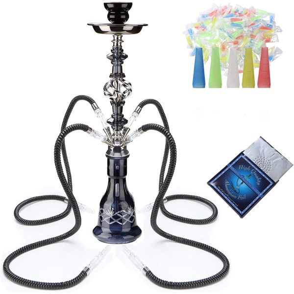 Hookah Set With Everything 4 Hose Art Glass Vase Foils Hookah Tips