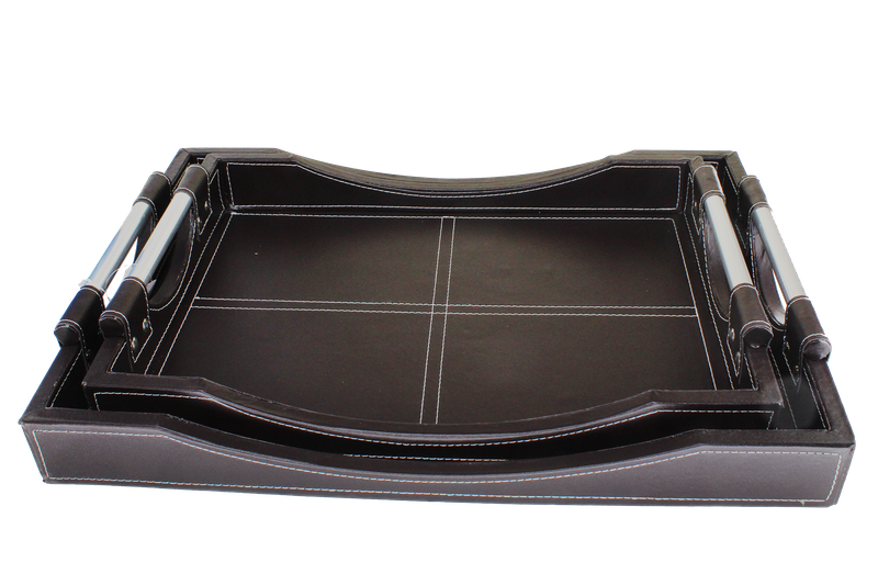 SMTE Royalty Defined Leather Serving Tray -Twin Set 42 &amp; 50cm Trays - Black