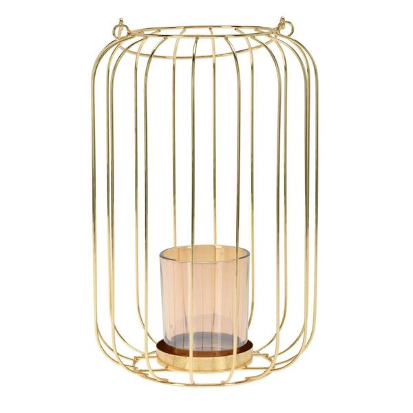 Gold Metal Lantern with Glass Candle Holder