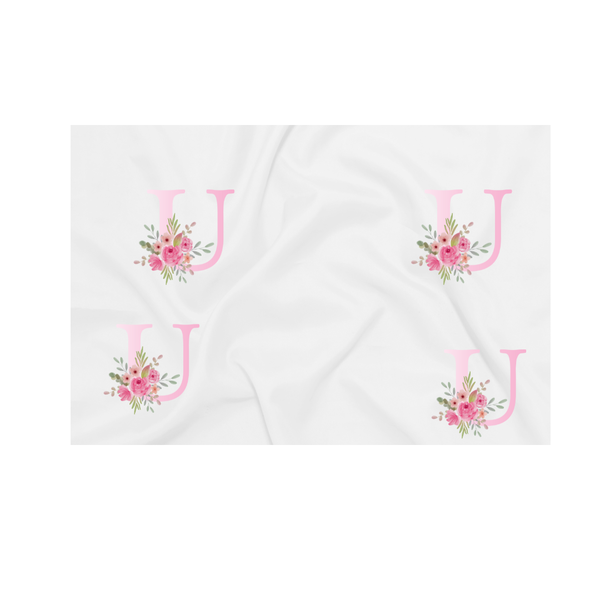 Baby Blanket - Pink Flowers - Letter U