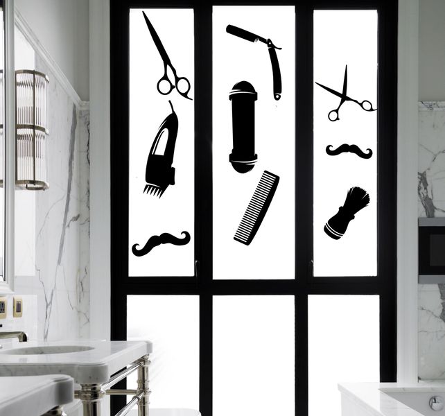 Imaging Architects Barber Shop Icons Glass Decal