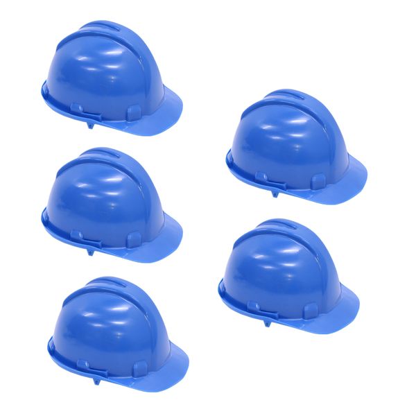 Hard Hat - Worker Safety Helmet - Blue - 5 Pack