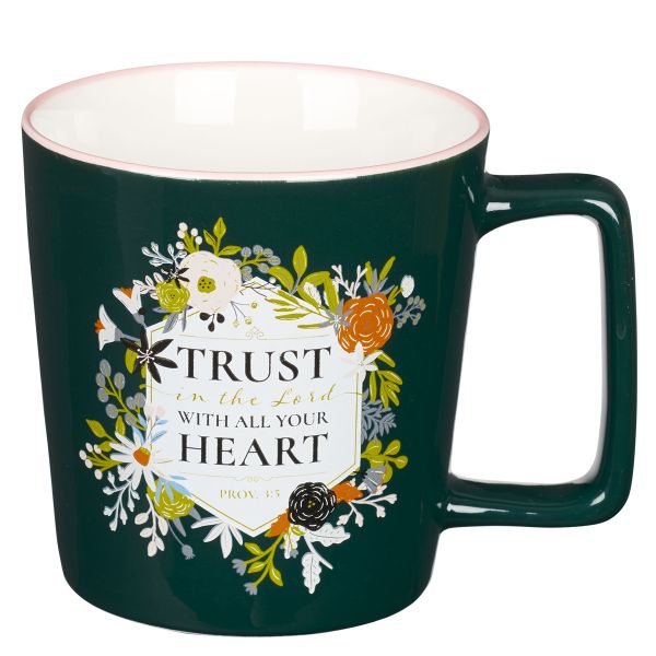 Mug - Trust in the Lord with All Your Heart, Black with Pink Rim