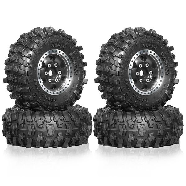 1.0Inch Metal Beadlock Wheel Tire Set for 1/18Rc Crawler Car Black