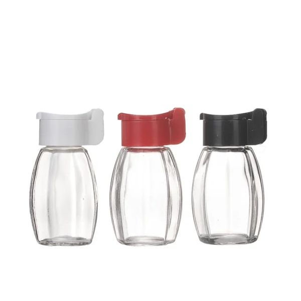Hexagon shape small glass spice dispenser set