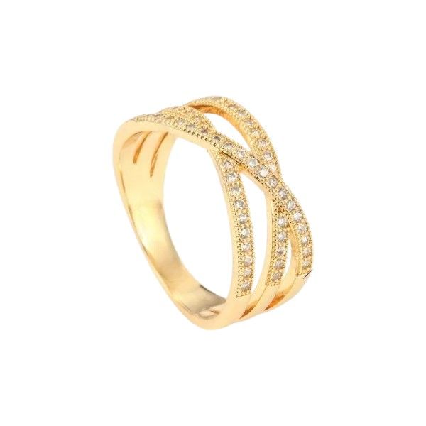 Size 9 - Exquisite Cross-Line Ring With Cubic Zirconia Inlays - Silver