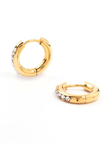 Lovisa Waterproof Gold Plated Stainless Steel Round Diamante Clicker Hoop Earrings