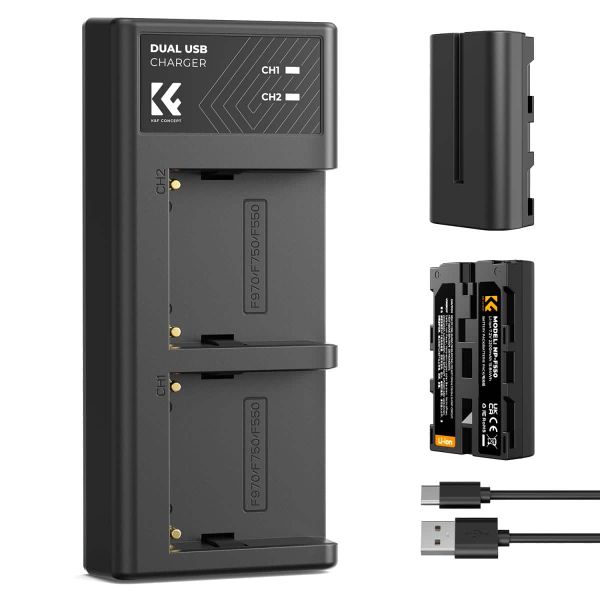 K&amp;F Sony NP-F550 Battery Kit - 2 Batteries and Dual Charger | KF28.0046