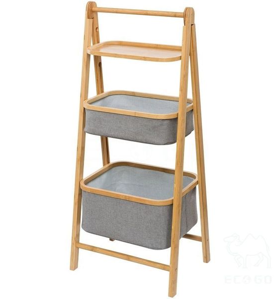 Foldable Bathroom Basket, Bamboo Dirty Laundry Fabric Storage Bin