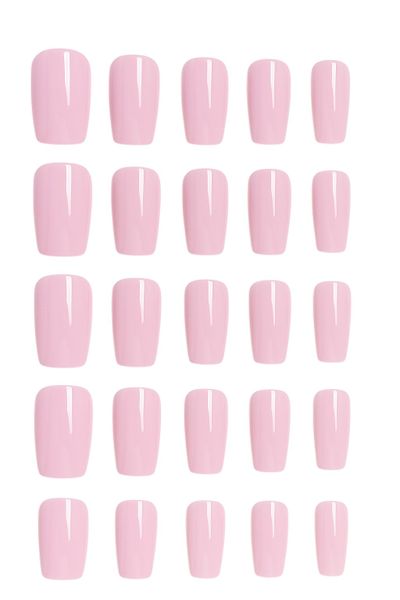 24 Piece - Long Square Shaped Solid Colour Press-On Nails - Pink