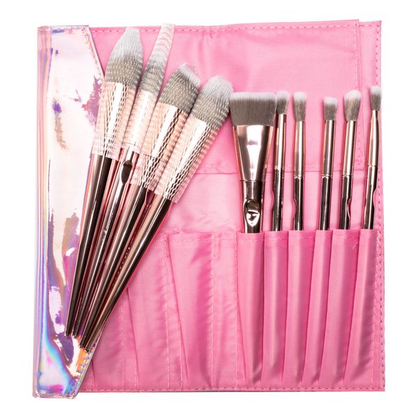 Glam Beauty - 10 Piece Metallic Shine Makeup Brush Set