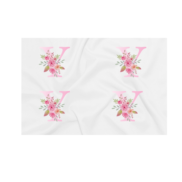 Baby Blanket - Pink Flowers - Letter V