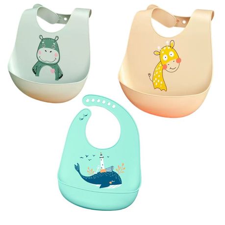 Bestby - 3-Piece Baby Silicone Bib with Food Catcher Pocket for Toddlers Image