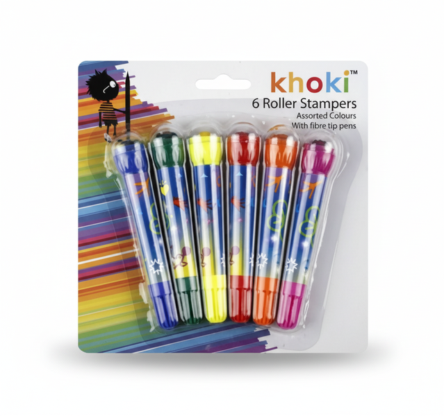 Khoki Felt-Tip Pens Set with Roller Stamp - 6 Piece Crafting Pens - 2 Pack