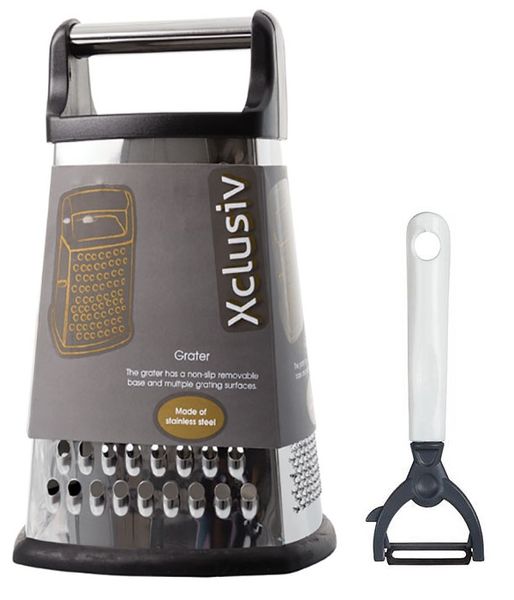 Peeler Vertical White + Grater 4 Way Stainless Steel Black