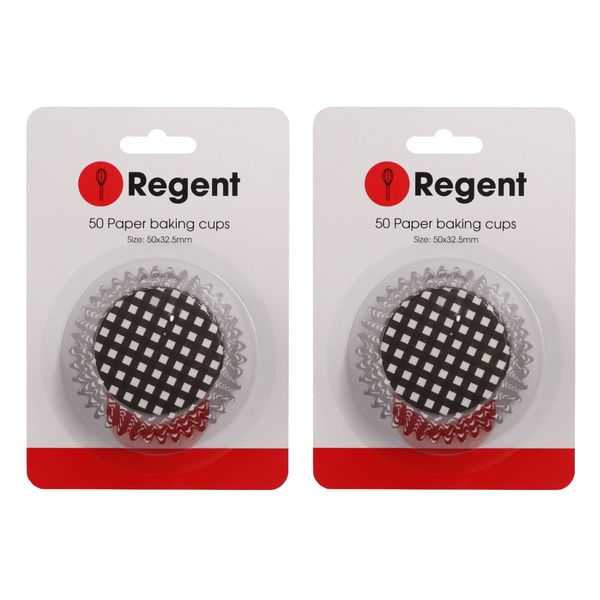 Regent Cake Cups Black And White Check 50X32.5mm 2 Pack 100 Pieces