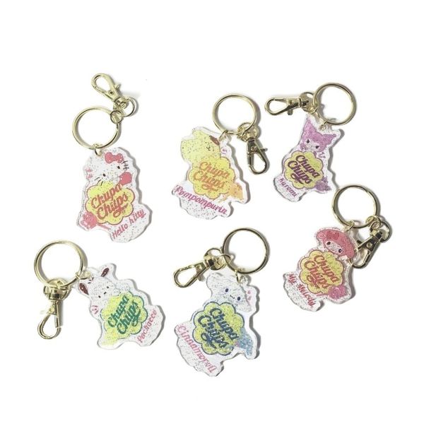 Glitter Acrylic Key Chain Set 6-Pack - Cute Charm Decor for Keys&amp;Backpacks