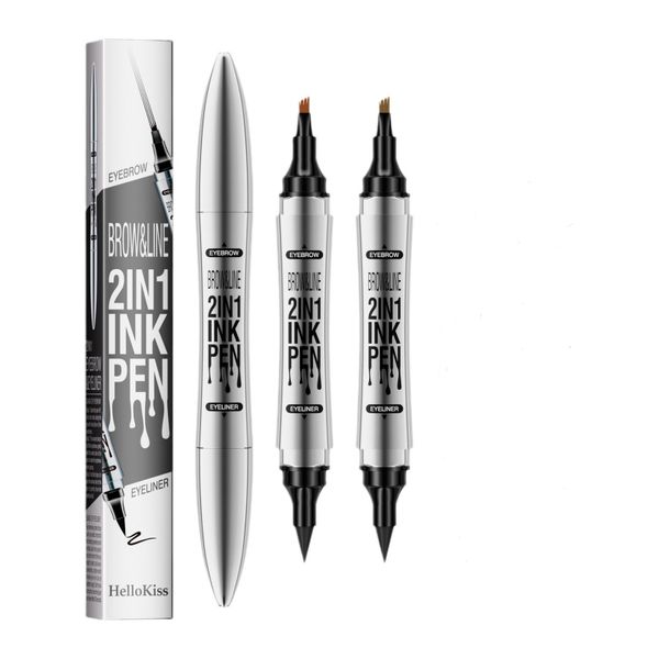 2-In-1 4-Fork Liquid Eyebrow Pen Liquid Eyeliner-2 Pack