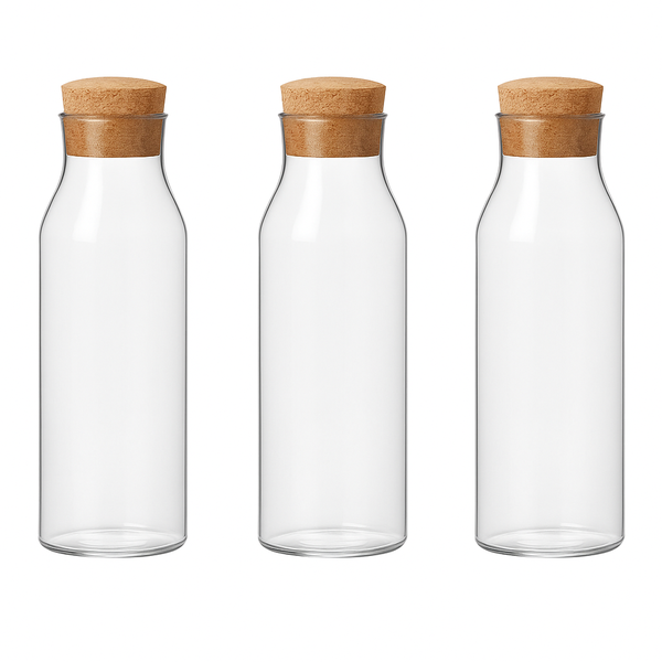 3 Pack - Wooden Lid Glass Seal Storage Jar 1200ml - Transparent