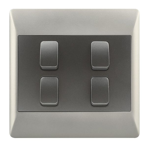 4 Lever 1 Way Light Switch for 4 X 4 Electrical Box In Silver