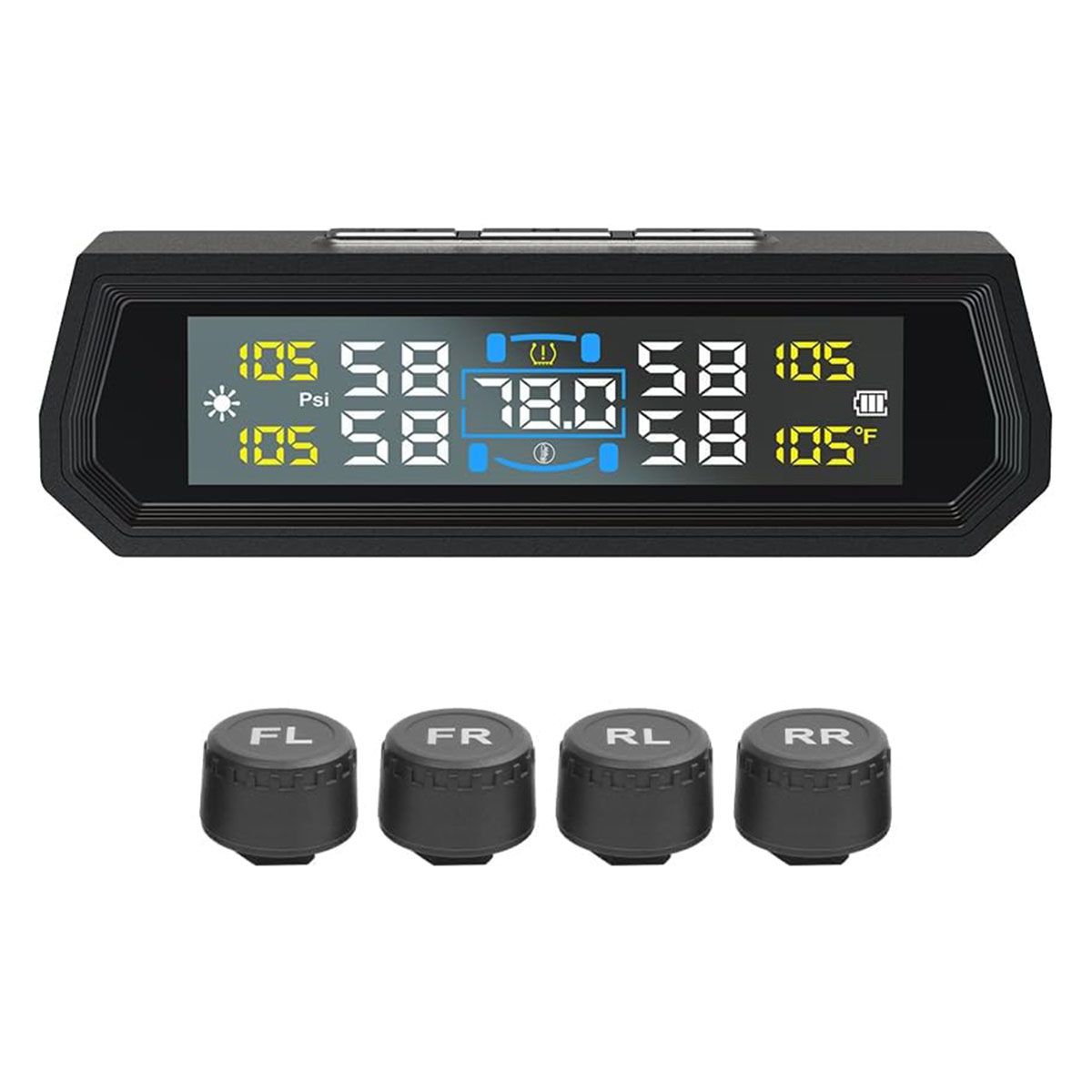 Tire Pressure Monitoring System Solar Charge 4 Tyre Sensors 6 Alarm Modes