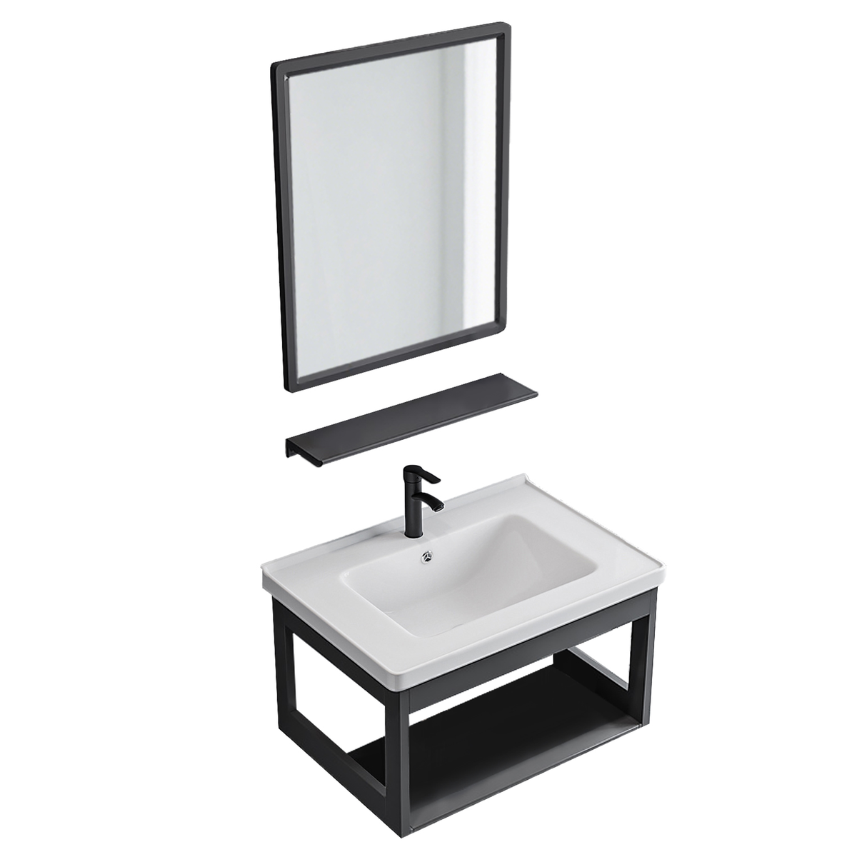 Bathroom Sink Vanity With Mirror Set Wall Mount Shelf Cabinet Sink Bowl