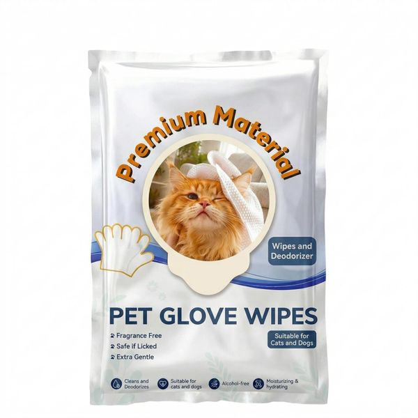 12-Pack Large Deodorizing Pet Grooming Glove Wipes for Dogs &amp; Cats