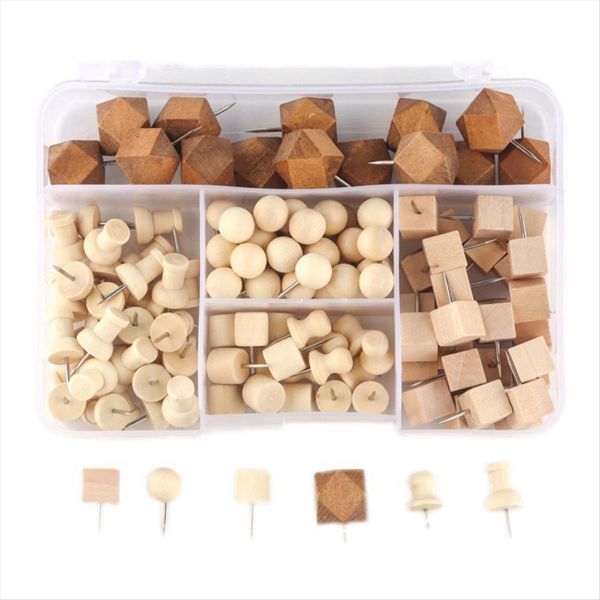 130 Wooden Push Pins Geometric Shape for Diy Craft Supplies