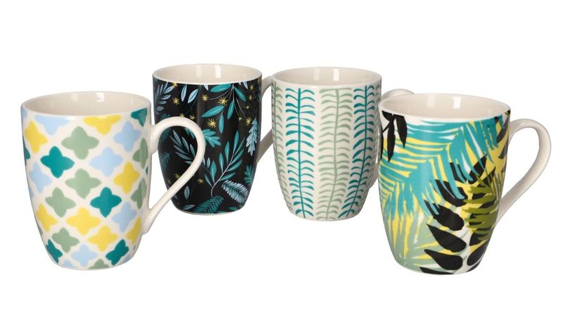 Danny Home Tropical Leaf Porcelain Mug Set 0.36L - 4 Pack