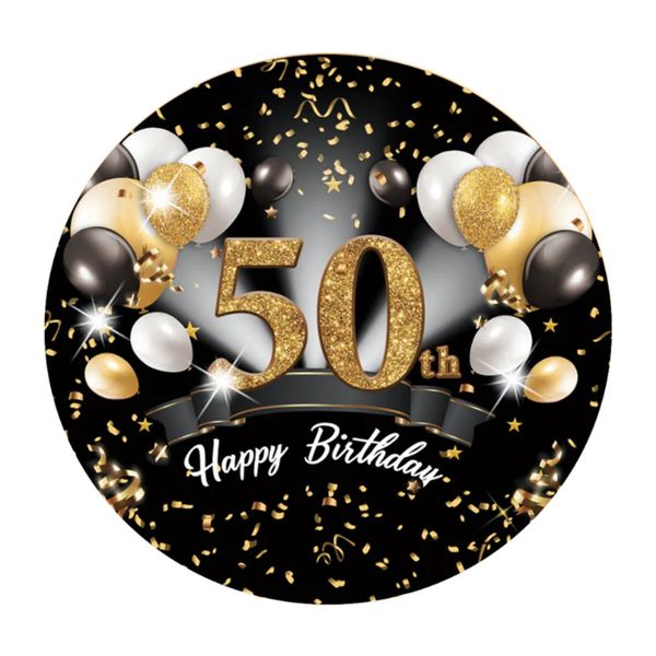 Happy 50th Birthday Round Wooden Vinyl Signage 40CM