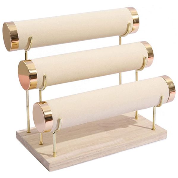 Detachable Bracelet Holder, Three Tier Racks Jewelry Display, Beige