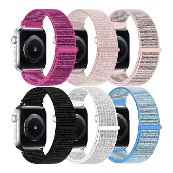 6 Pack Nylon Sport Loop Band Compatible with Apple Watch Band 38/40/41/42mm