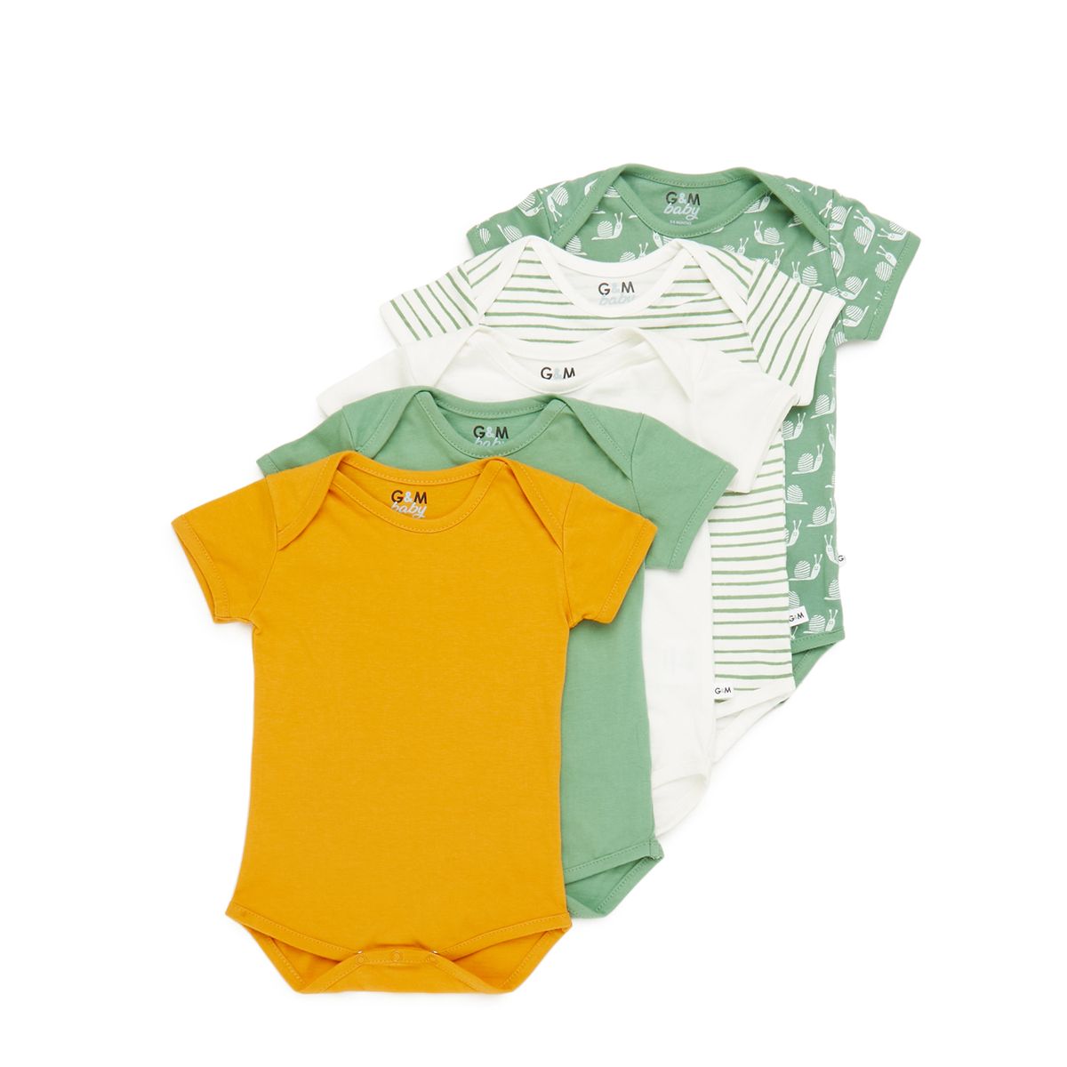 George & Mason Baby - 5 Piece 180GSM Cotton Shortsleeve Vest - Snails ...