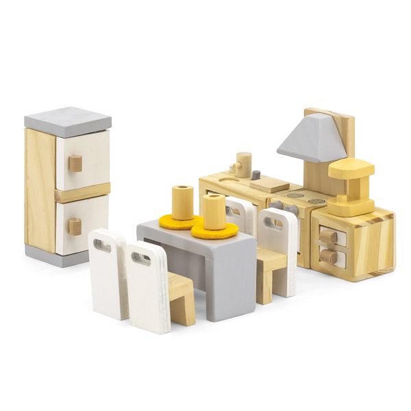 PolarB Wooden Doll House Kitchen &amp; Dining Room Set