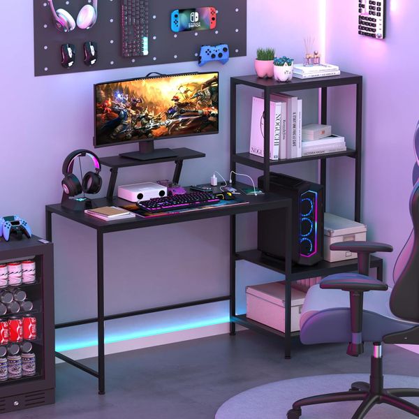 Work Desk with Stand Home Office Table Computer Desk Charging Outlets