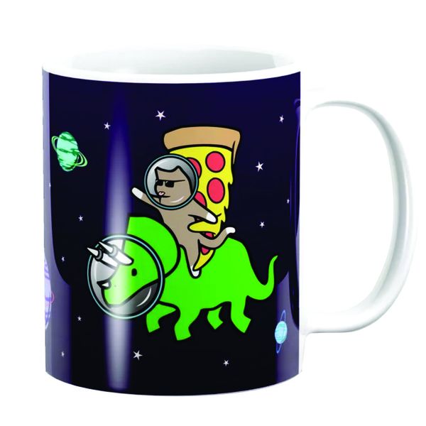 Pepperst Mug -Cat And Pizza Riding Triceratops I image