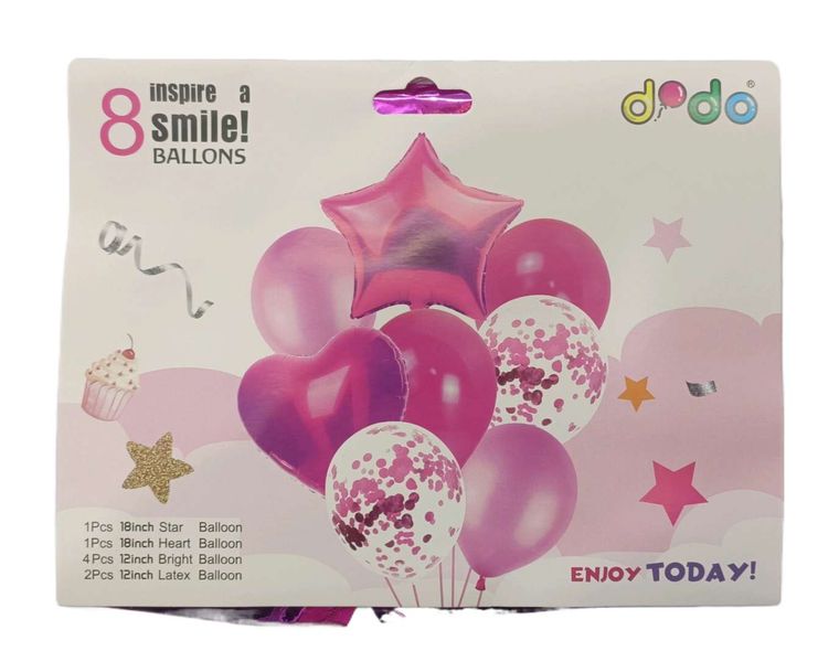 8 Piece Pink Air or Helium Foil Balloon Set