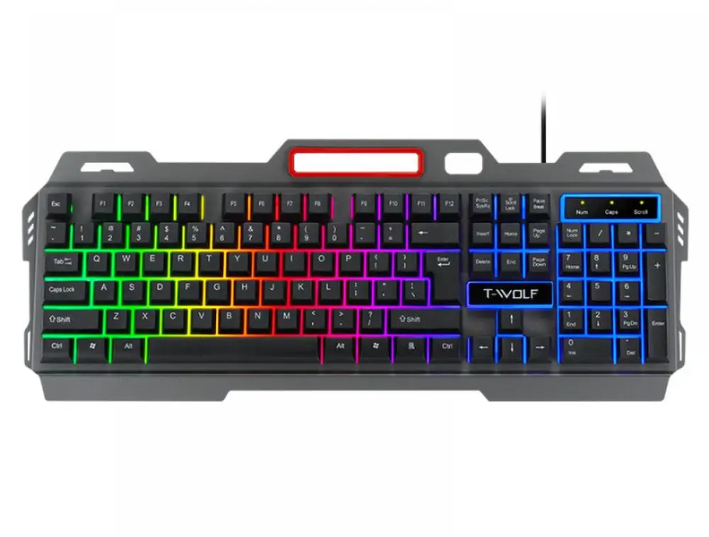 T-WOLF Gaming Keyboard Steel Plate RGB Backlit