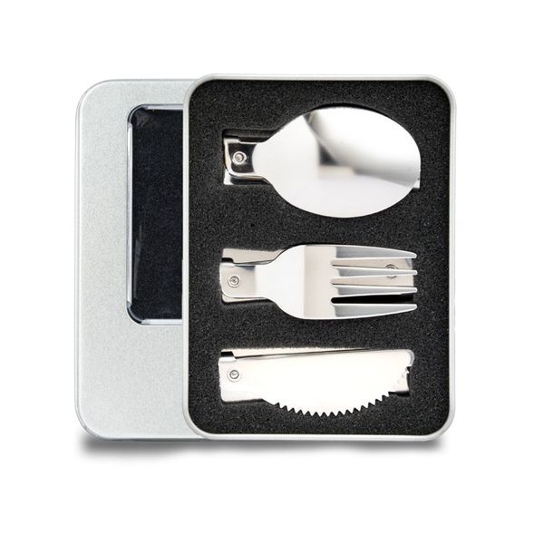 Folding Stainless Steel Outdoor Hiking And Camping Cutlery Set With Box