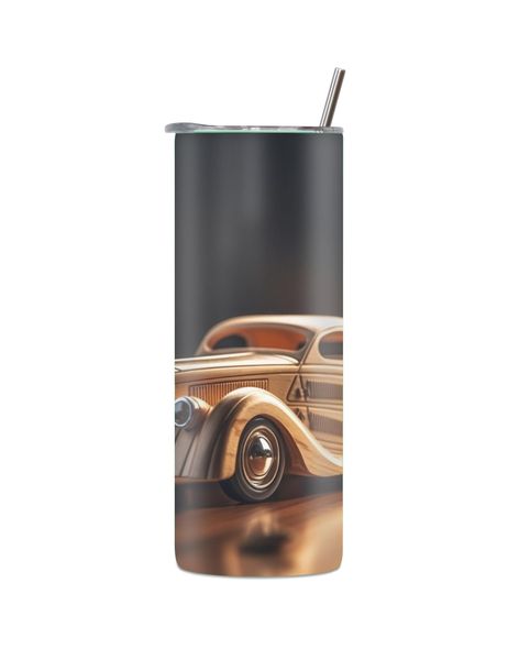Wood 20 Oz Straight Skinny Tumbler Vintage Car Lovers Graphic Present 047