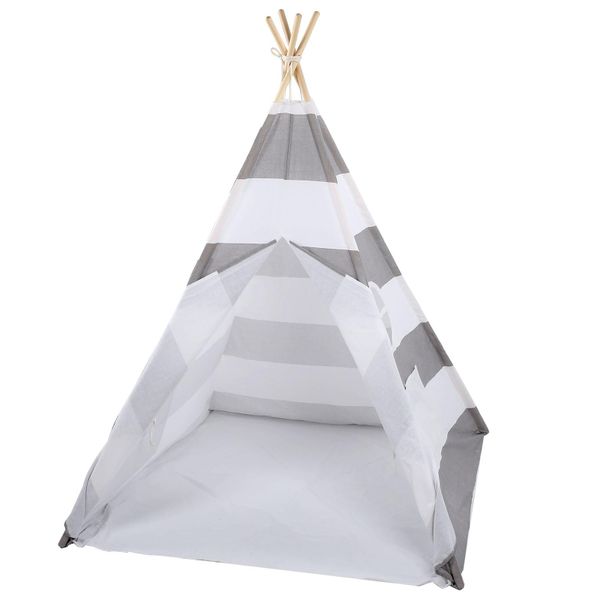 Kids Teepee Tent with Base and Carry Bag 120x120x145cm Gray White