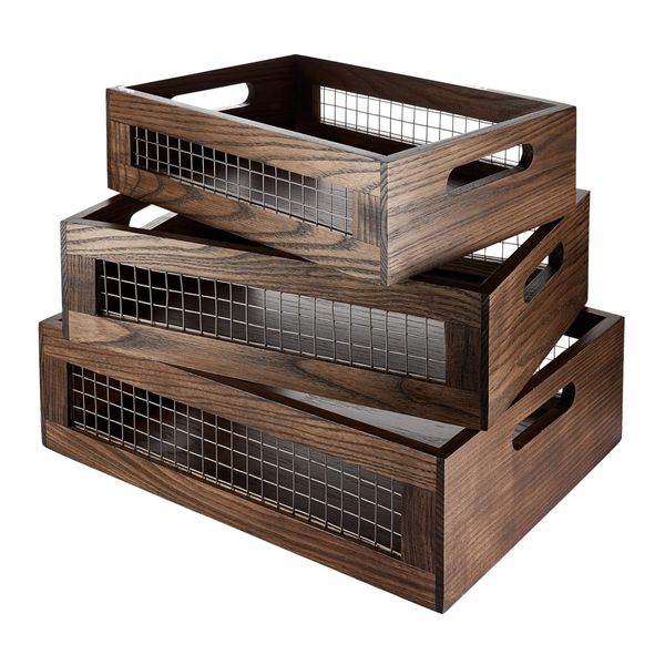 Decor Home Multifunctional Wooden Nesting Crates Basket Organizer Set Of 3