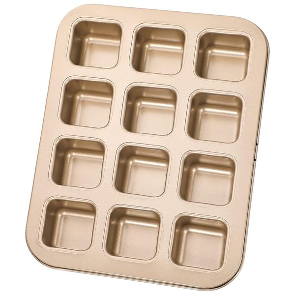 12-Cavity Heavy-Duty Non-Stick Deep Square Mold - Gold