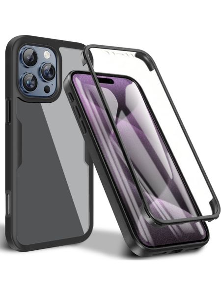 Soft TPU Screen Protector Full Body Phone Case Compatible With iPhone 16 Pro - Black