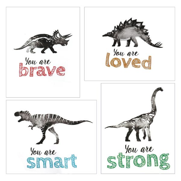Dinosaur Wall Art for Little Boys Room, Baby Nursery Posters 4Piece