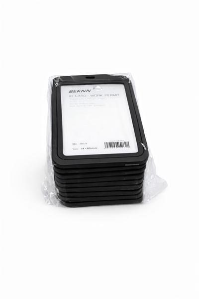 Vertical ID Card Holder - Black, Hard Plastic (54 × 85 mm)-10 x Pcs