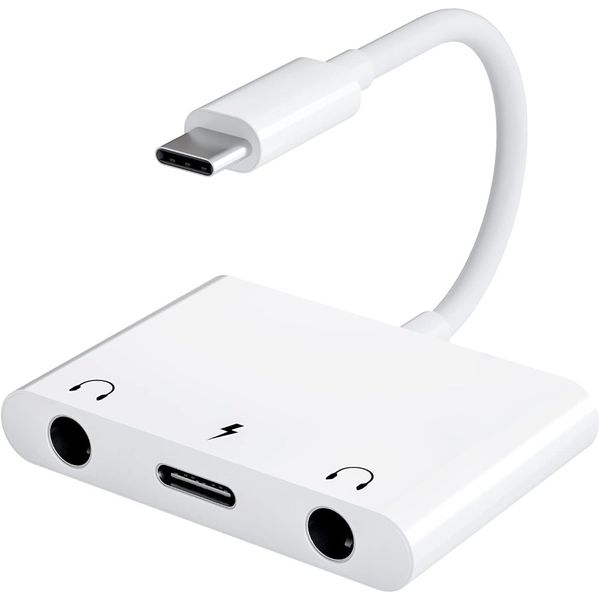 USB C to 3.5mm Audio Adapter, 3 in 1 Aux to USB C Headphone Splitter