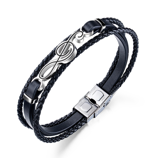 Men's Musical Note Creative Woven Trendy Bracelet in Black