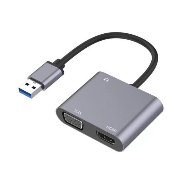 USB3.0 Male to HDMI+VGA Female Adapter for PC Laptop TV