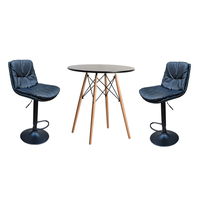 Soft Padded Perla Black Based Bar Stool and Table Set